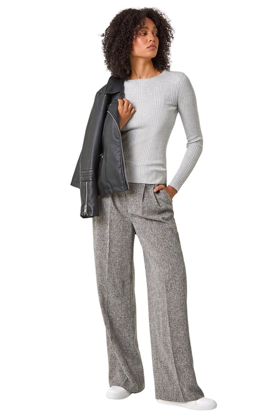 Roman Light Grey Soft Ribbed Stretch Knit Jumper