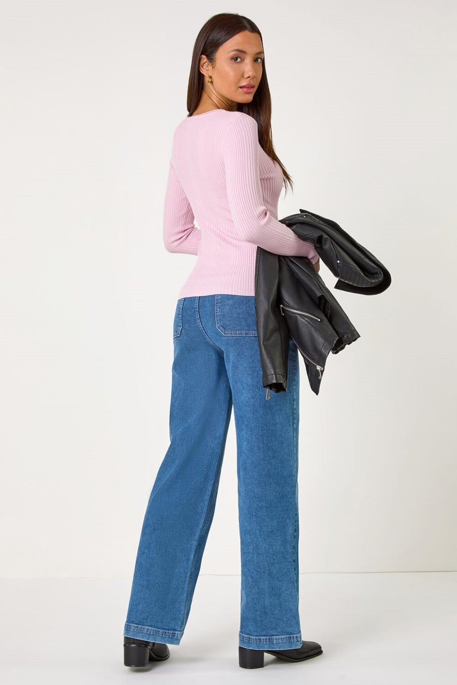 Roman Pale Pink Soft Ribbed Stretch Knit Jumper