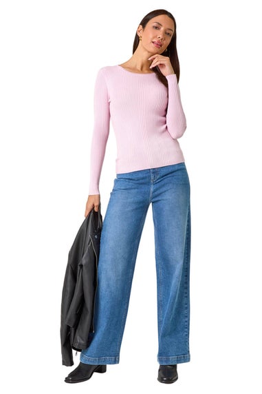 Roman Pale Pink Soft Ribbed Stretch Knit Jumper