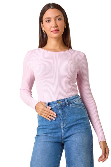 Roman Pale Pink Soft Ribbed Stretch Knit Jumper