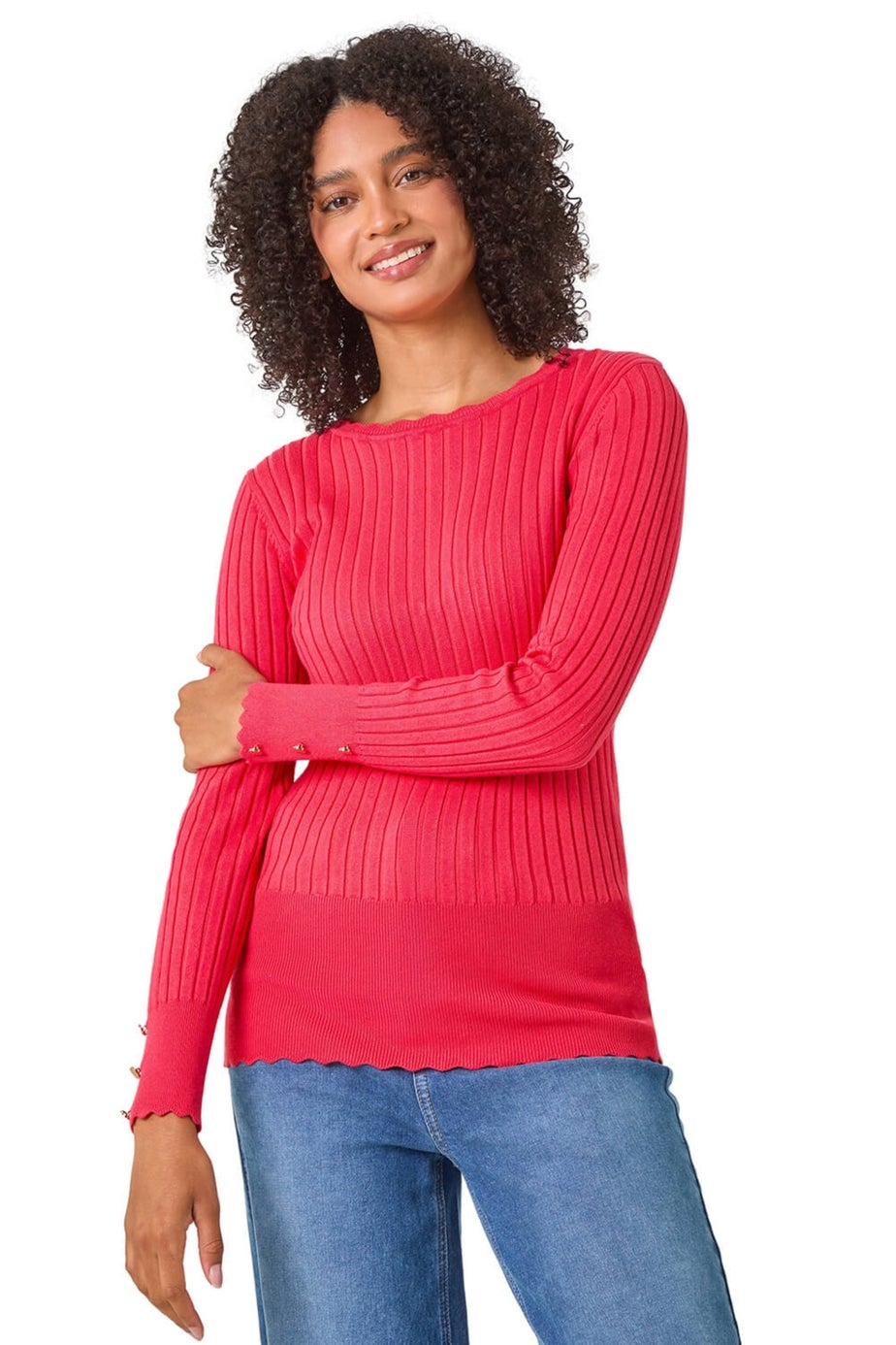 Roman Coral Button Detail Ribbed Longline Jumper