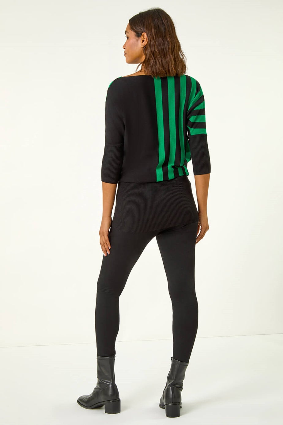 Roman Green Contrast Stripe Print Knit