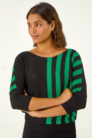 Roman Green Contrast Stripe Print Knit