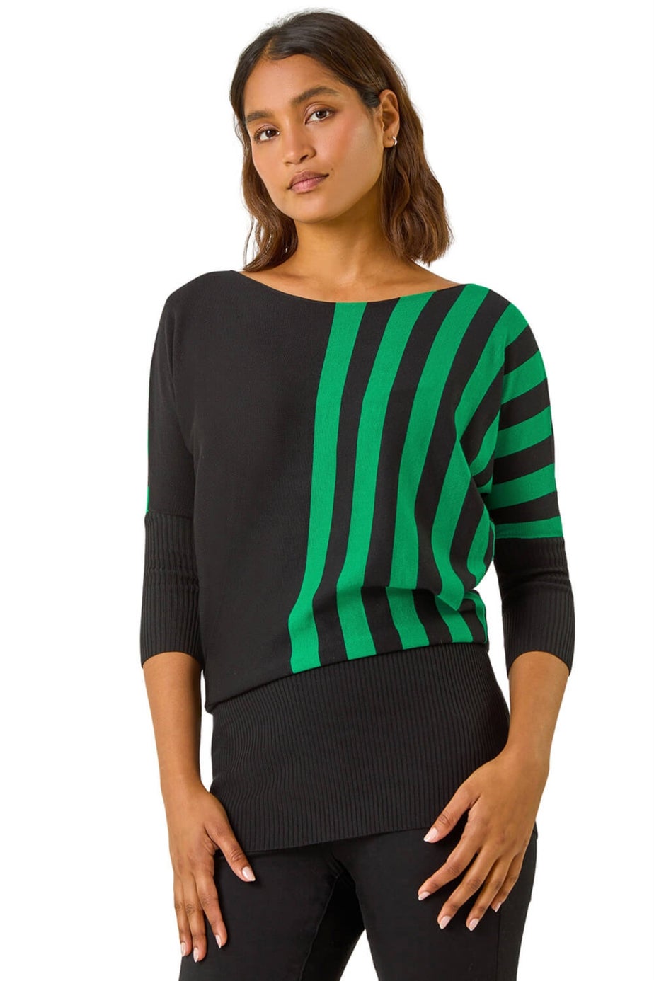 Roman Green Contrast Stripe Print Knit