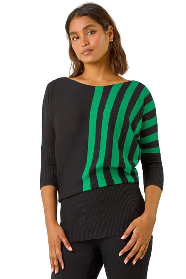 Roman Green Contrast Stripe Print Knit