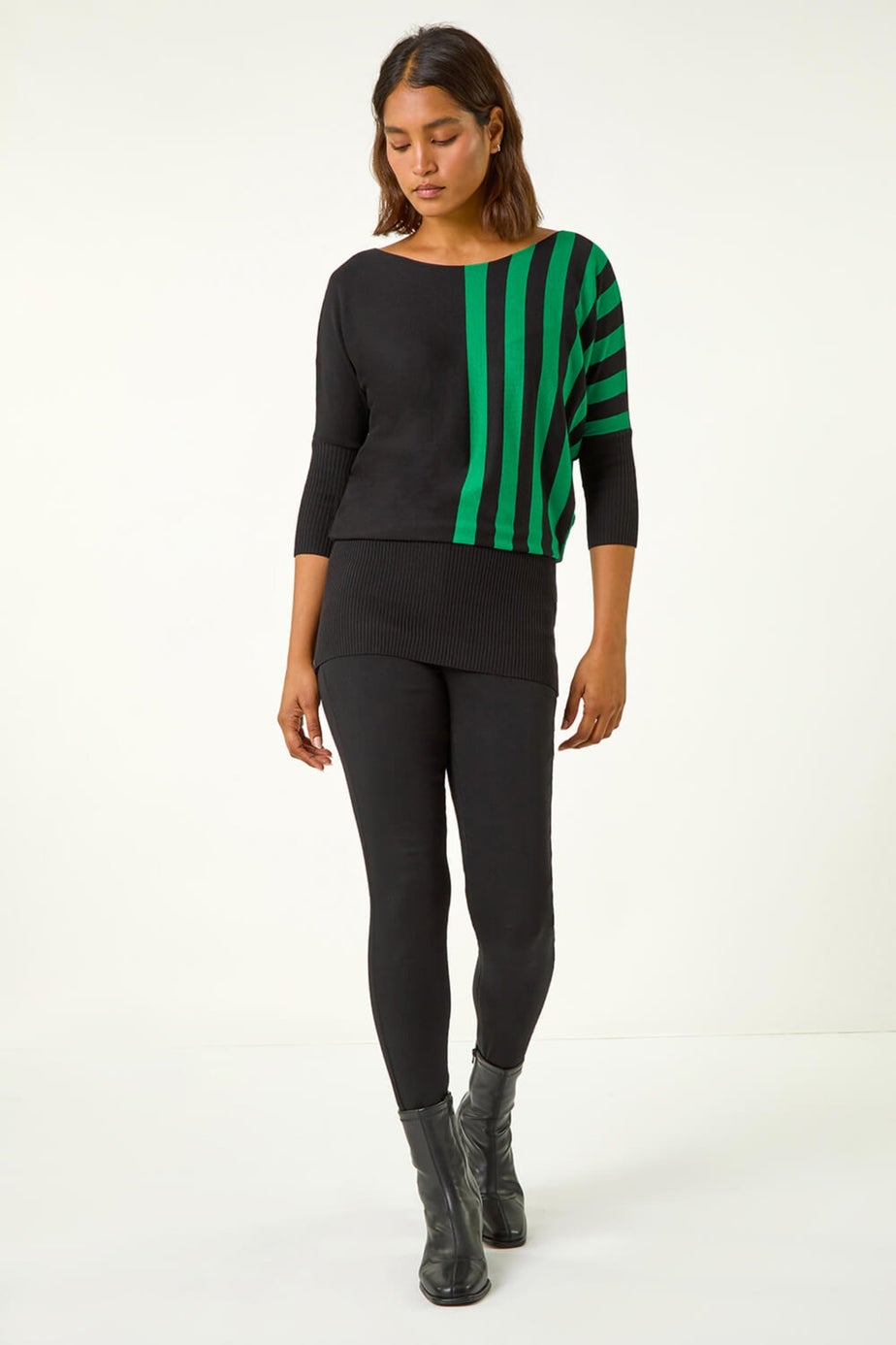 Roman Green Contrast Stripe Print Knit