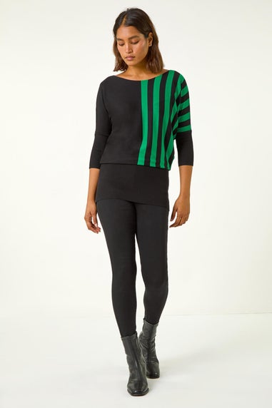 Roman Green Contrast Stripe Print Knit