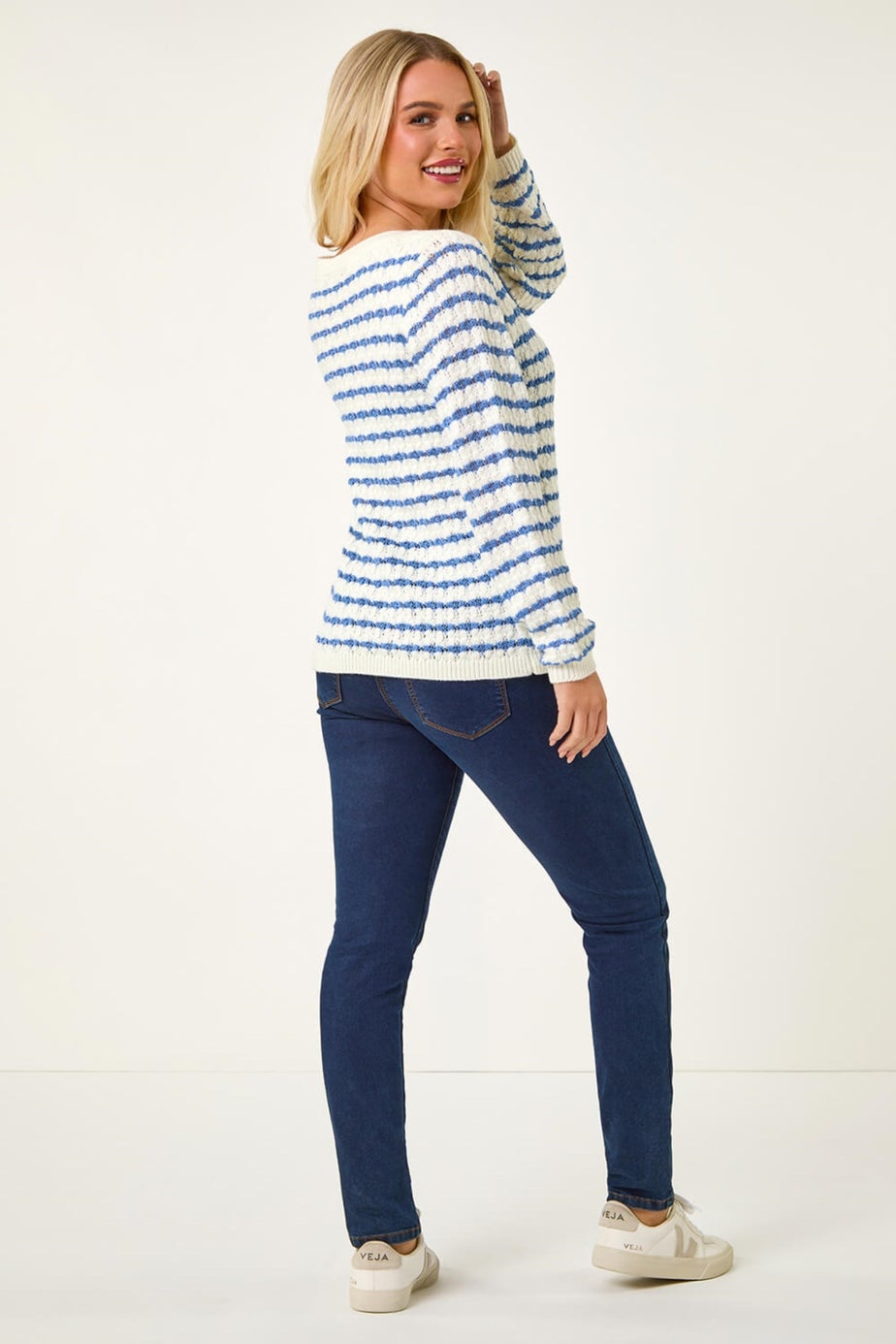 Roman Ivory Petite Stripe Metallic Knit Jumper