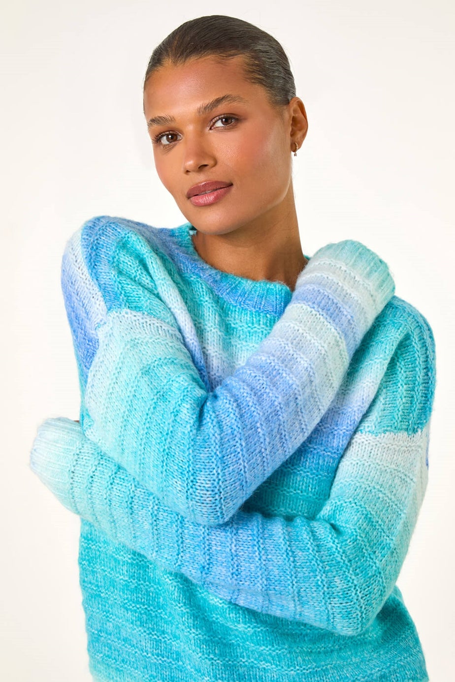 Roman Blue Spacedye Stripe Crew Neck Jumper