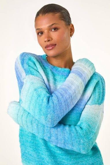Roman Blue Spacedye Stripe Crew Neck Jumper