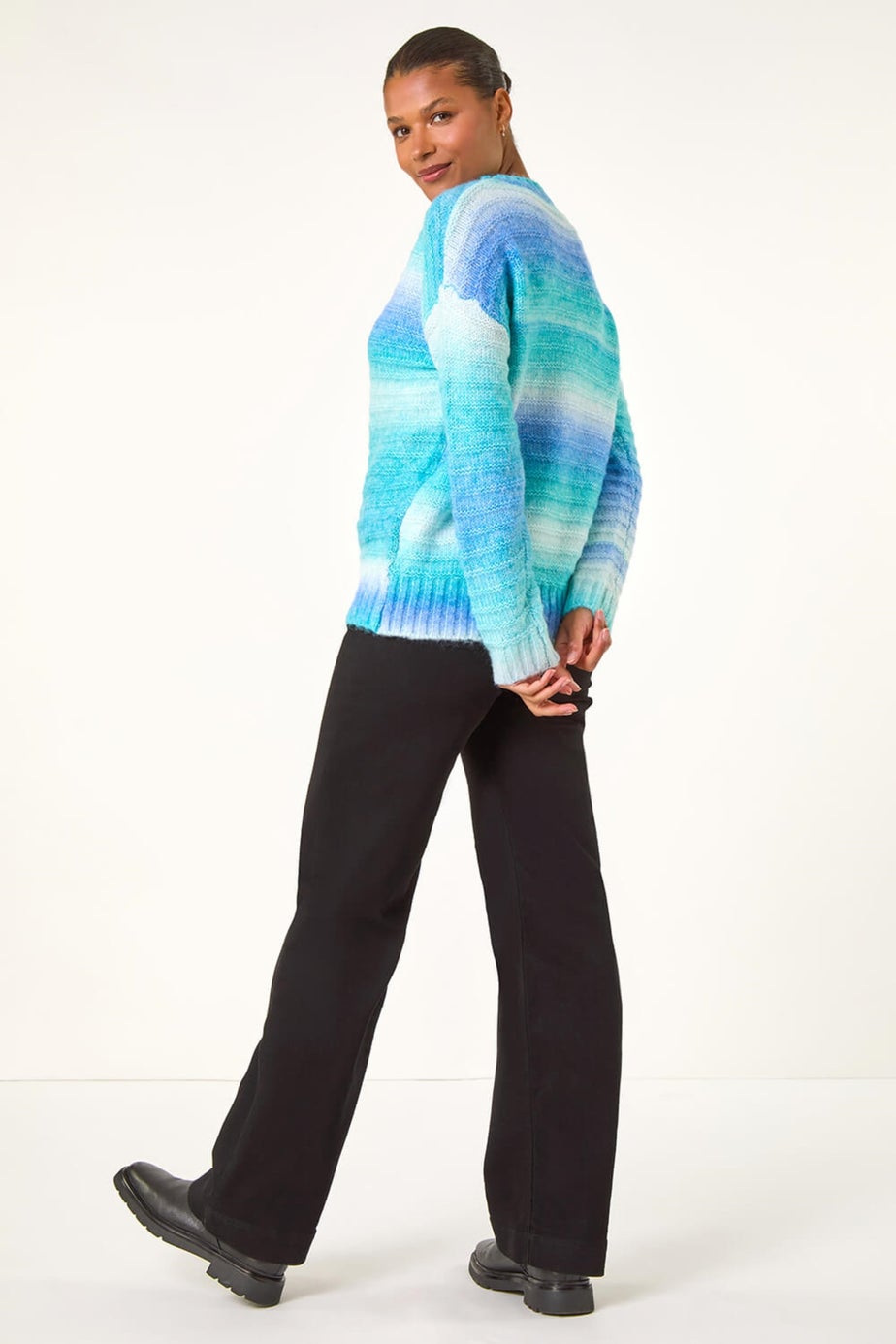 Roman Blue Spacedye Stripe Crew Neck Jumper