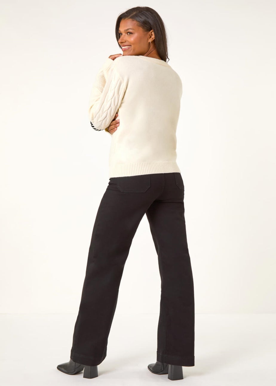 Roman Ivory Crew Neck Blanket Cable Knit Jumper