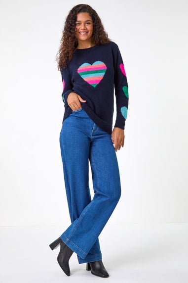 Roman Midnight Blue Multi Heart Detail Longline Jumper