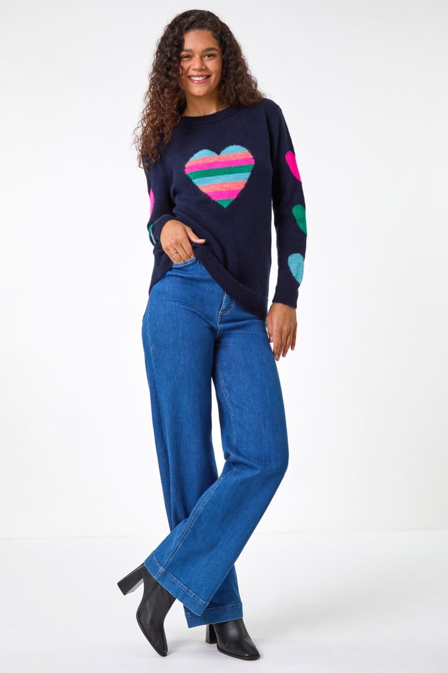 Roman Midnight Blue Multi Heart Detail Longline Jumper
