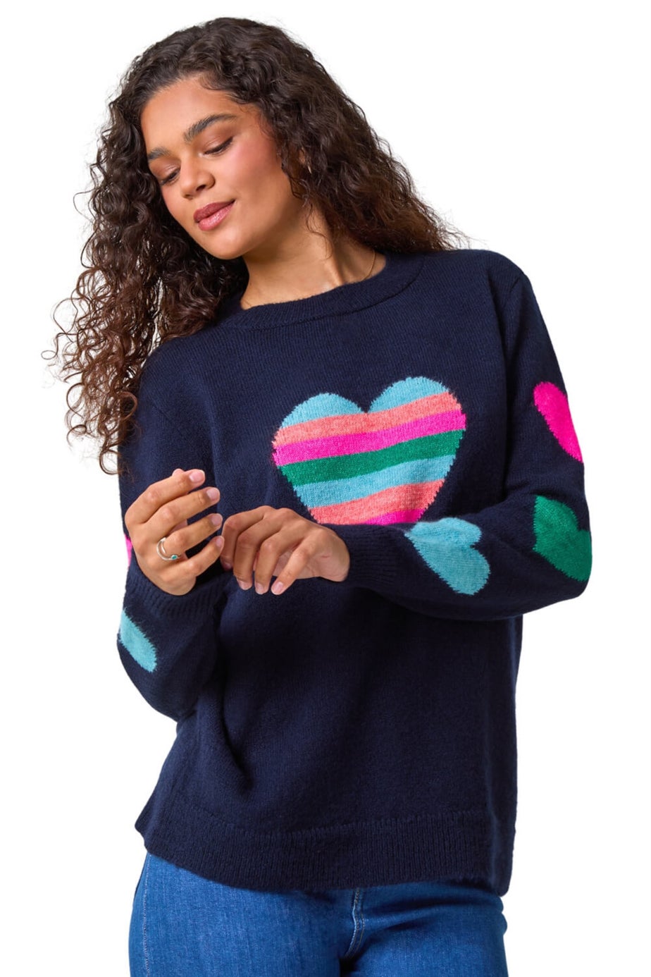 Roman Midnight Blue Multi Heart Detail Longline Jumper