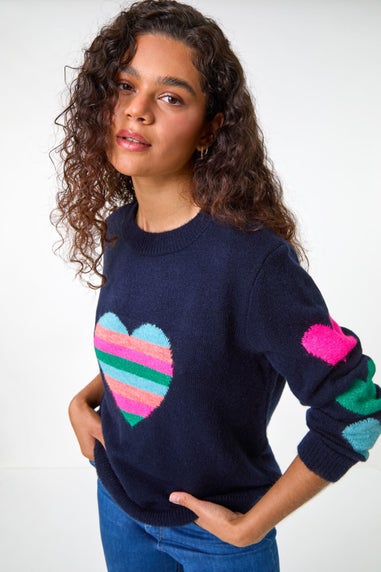 Roman Midnight Blue Multi Heart Detail Longline Jumper