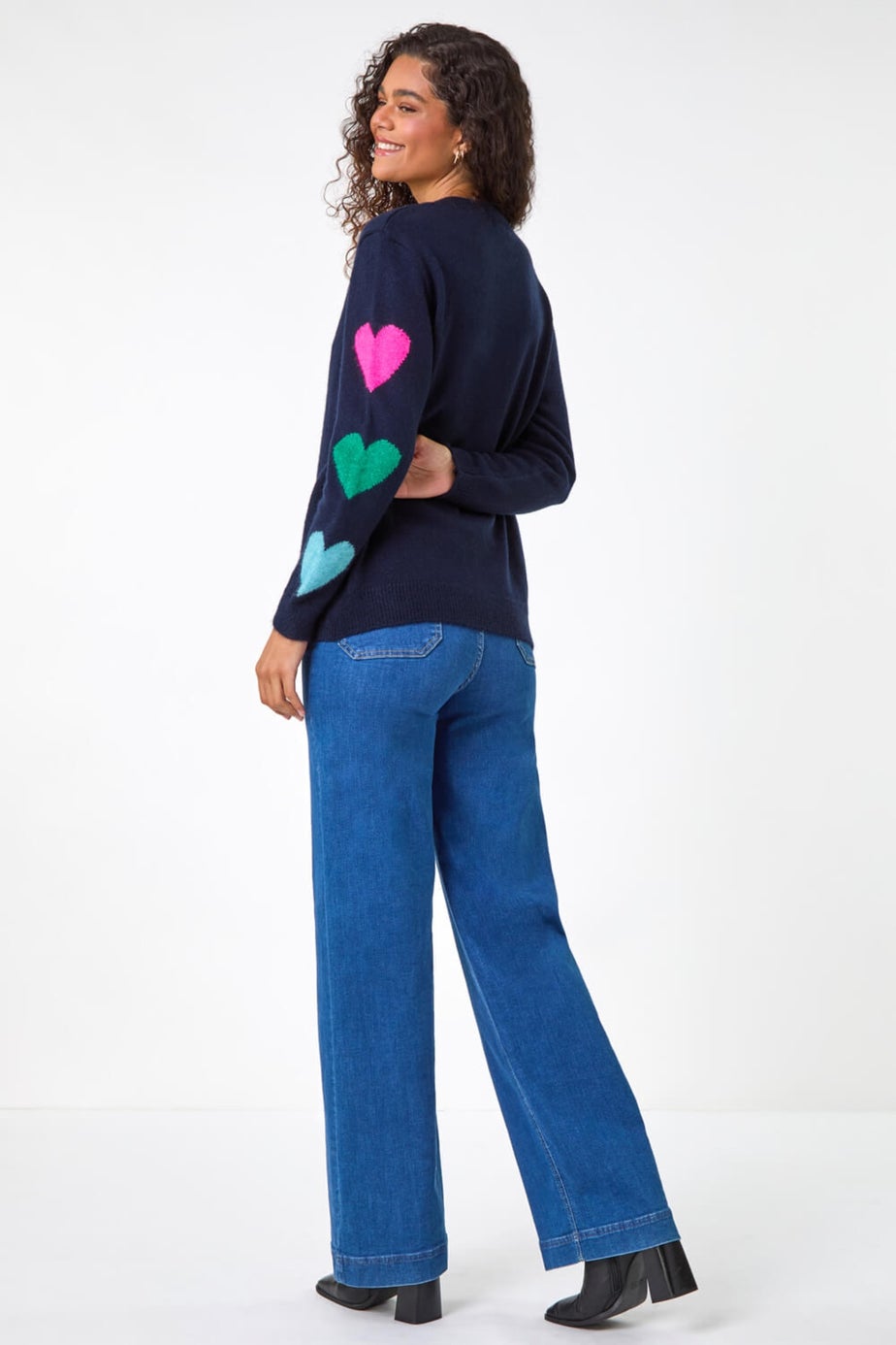 Roman Midnight Blue Multi Heart Detail Longline Jumper