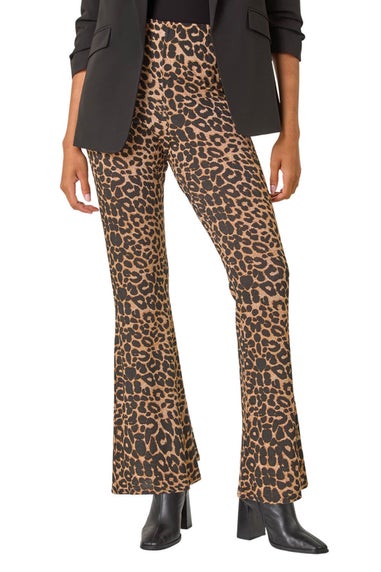 Roman Natural Animal Print Flare Stretch Trouser