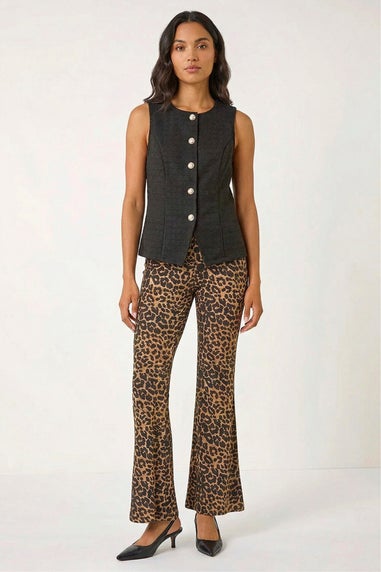 Roman Natural Animal Print Flare Stretch Trouser
