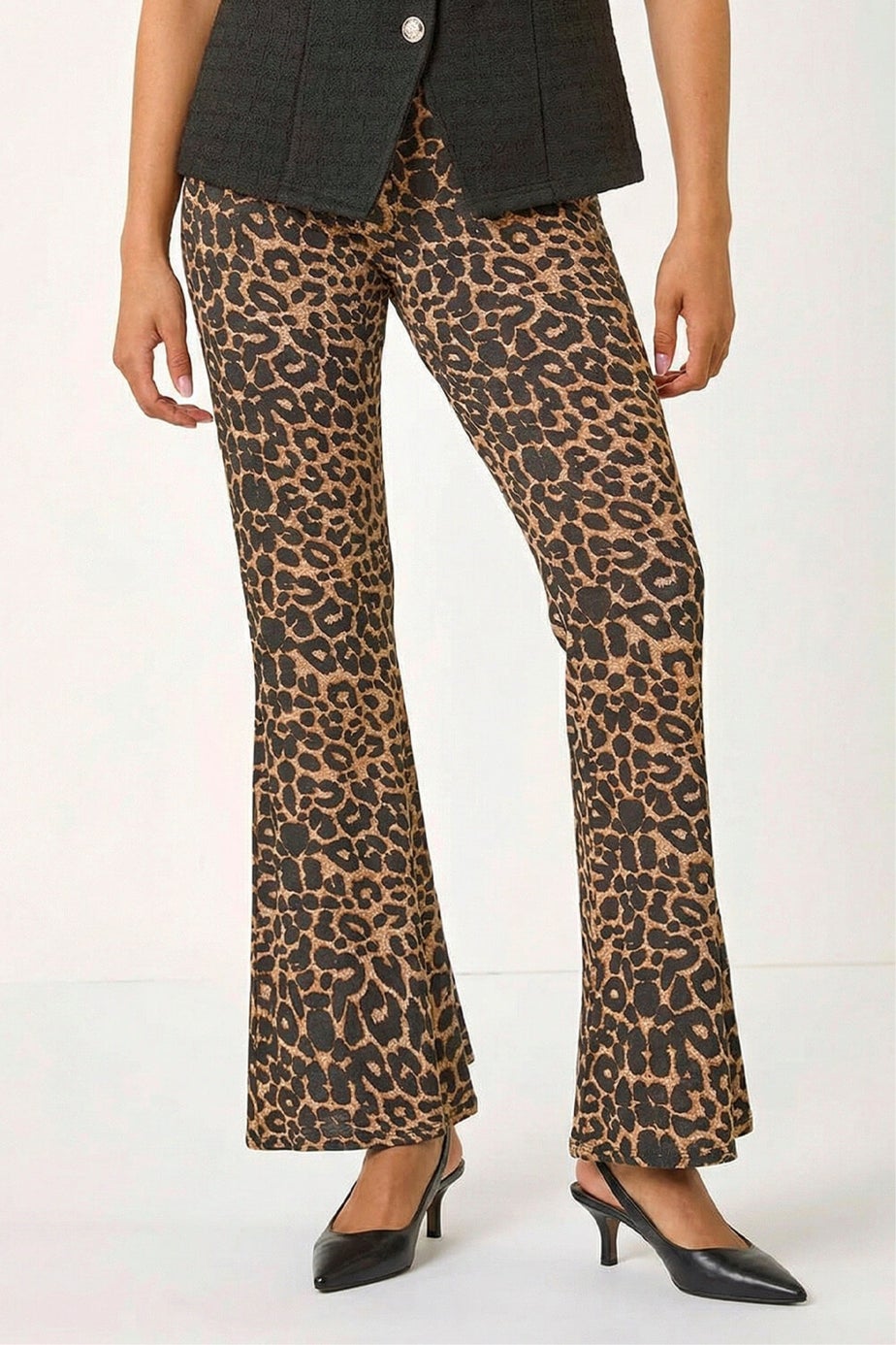 Roman Natural Animal Print Flare Stretch Trouser