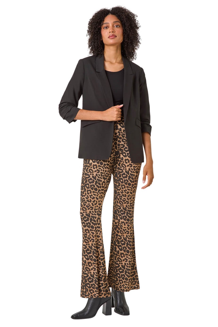Roman Natural Animal Print Flare Stretch Trouser