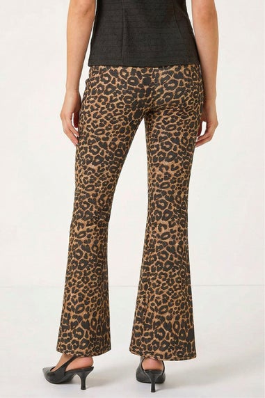 Roman Natural Animal Print Flare Stretch Trouser