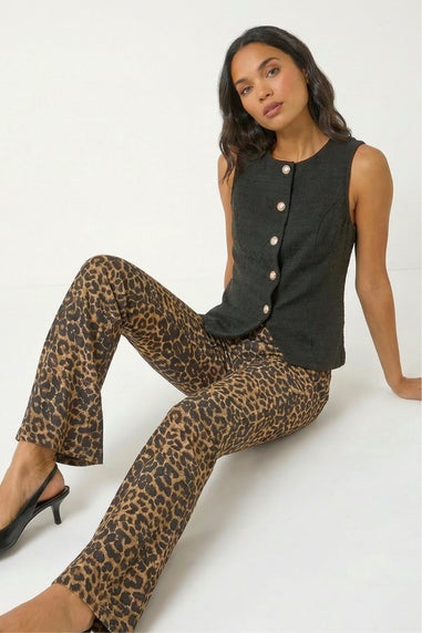 Roman Natural Animal Print Flare Stretch Trouser