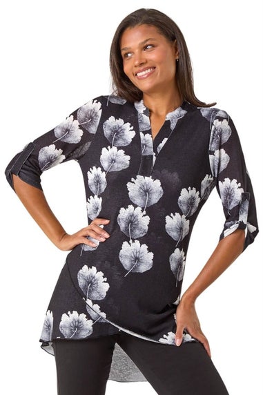Roman Black Floral Print V-Neck Layer Tunic Top