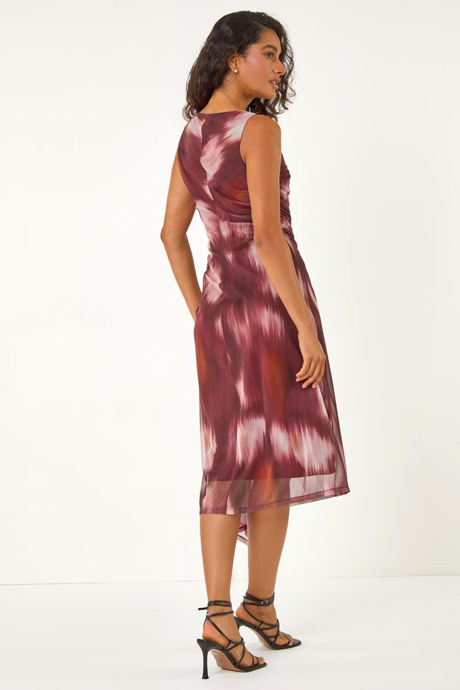 Roman Red Abstract Asymmetric Midi Stretch Dress