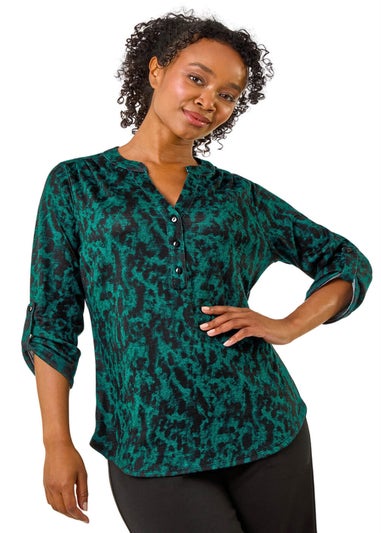 Roman Green Petite Floral Button Detail Top