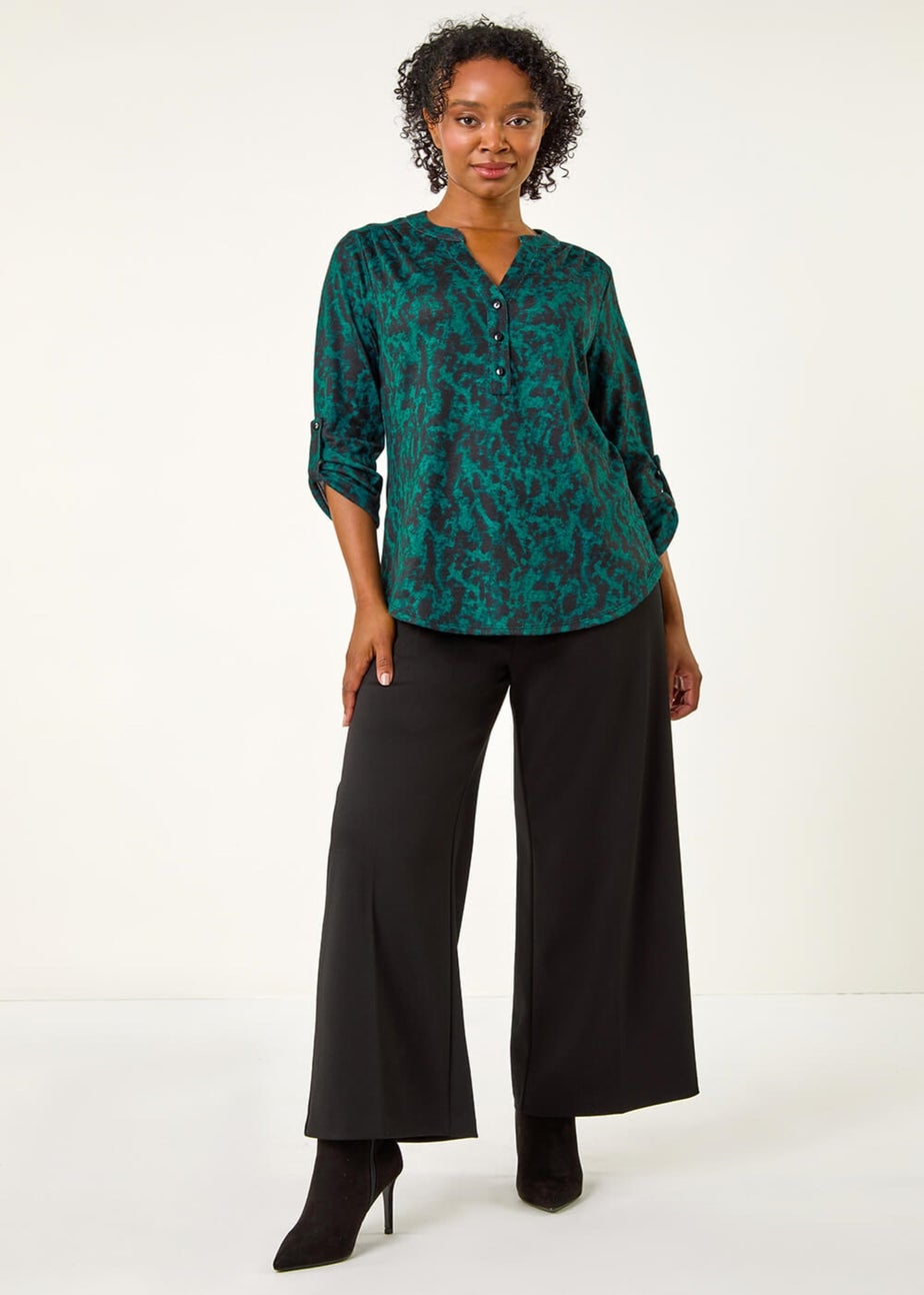 Roman Green Petite Floral Button Detail Top