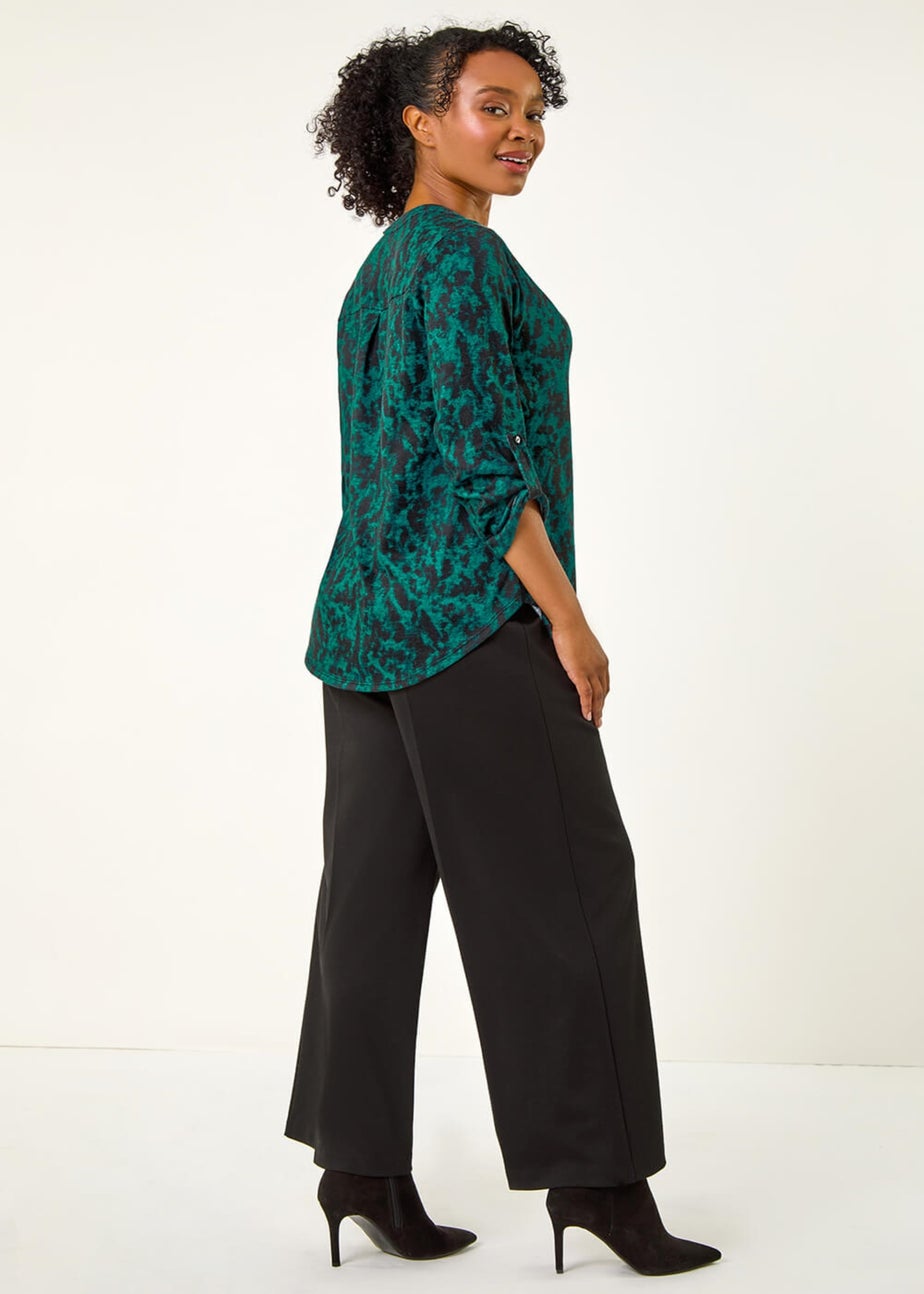 Roman Green Petite Floral Button Detail Top