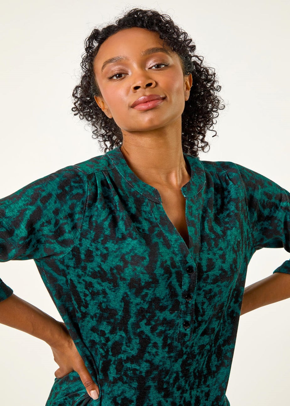 Roman Green Petite Floral Button Detail Top