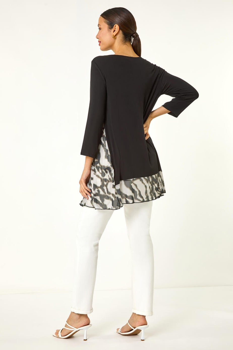 Roman Grey Abstract Contrast Mesh Stretch Tunic