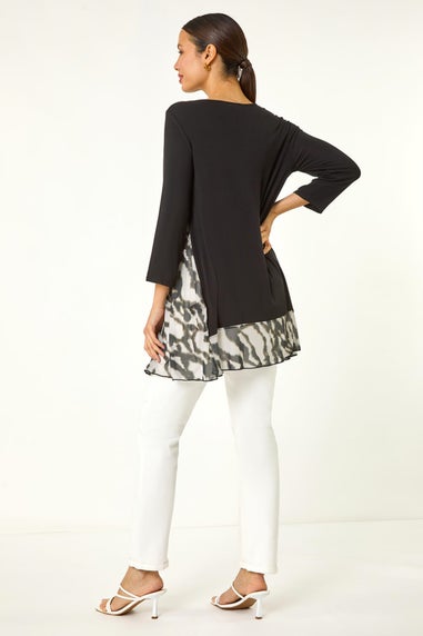 Roman Grey Abstract Contrast Mesh Stretch Tunic