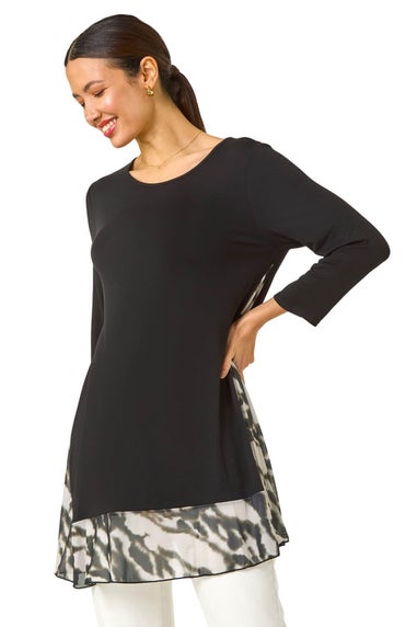 Roman Grey Abstract Contrast Mesh Stretch Tunic