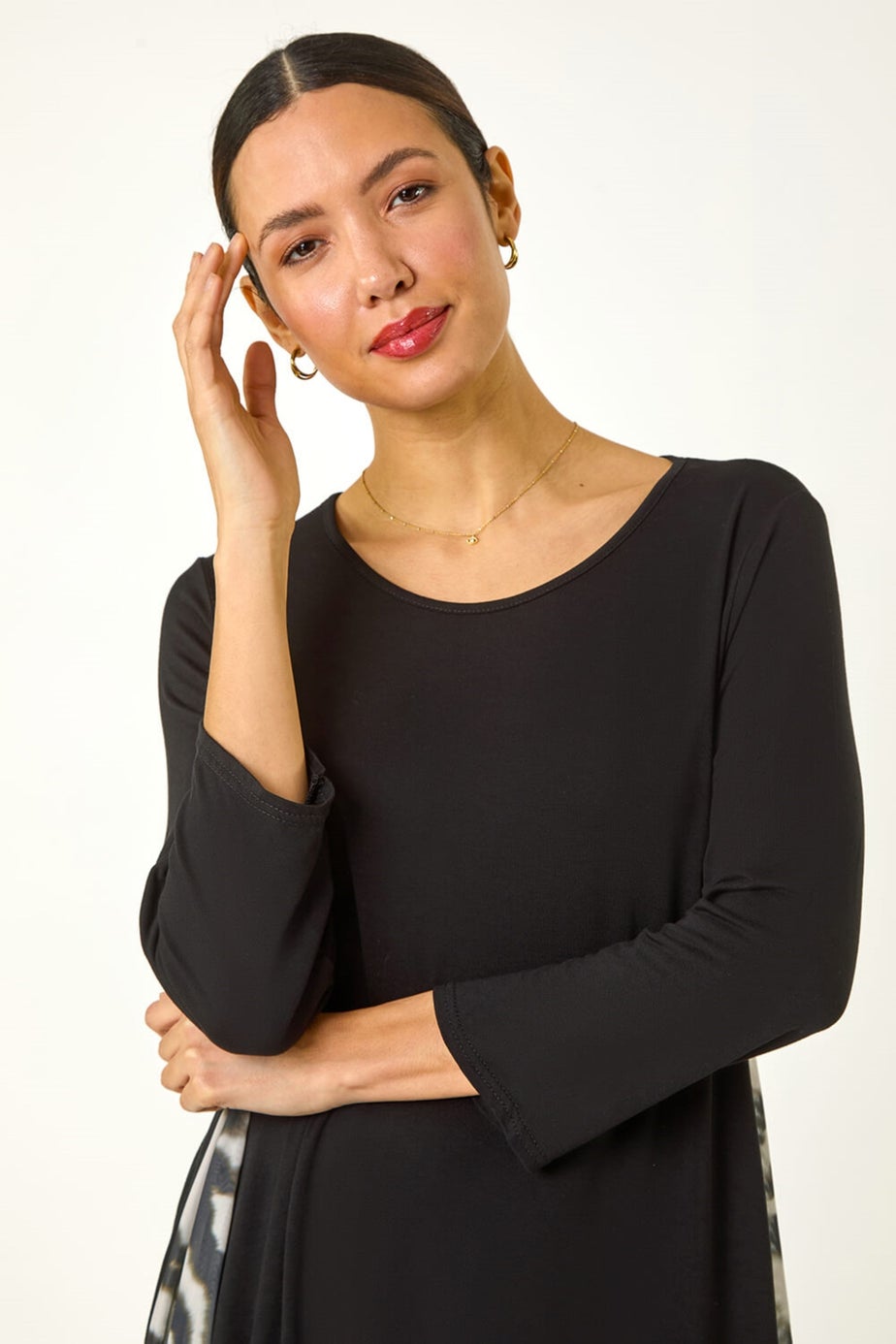 Roman Grey Abstract Contrast Mesh Stretch Tunic