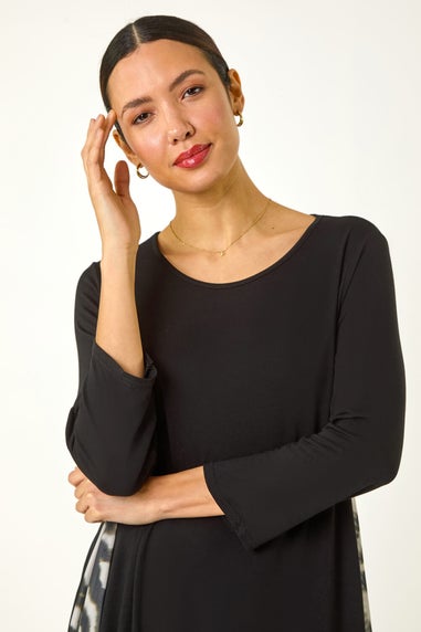 Roman Grey Abstract Contrast Mesh Stretch Tunic