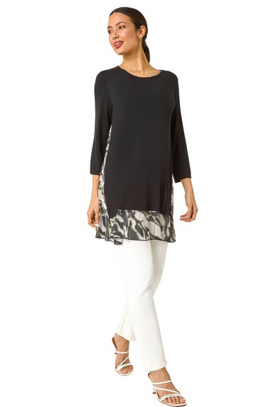 Roman Grey Abstract Contrast Mesh Stretch Tunic