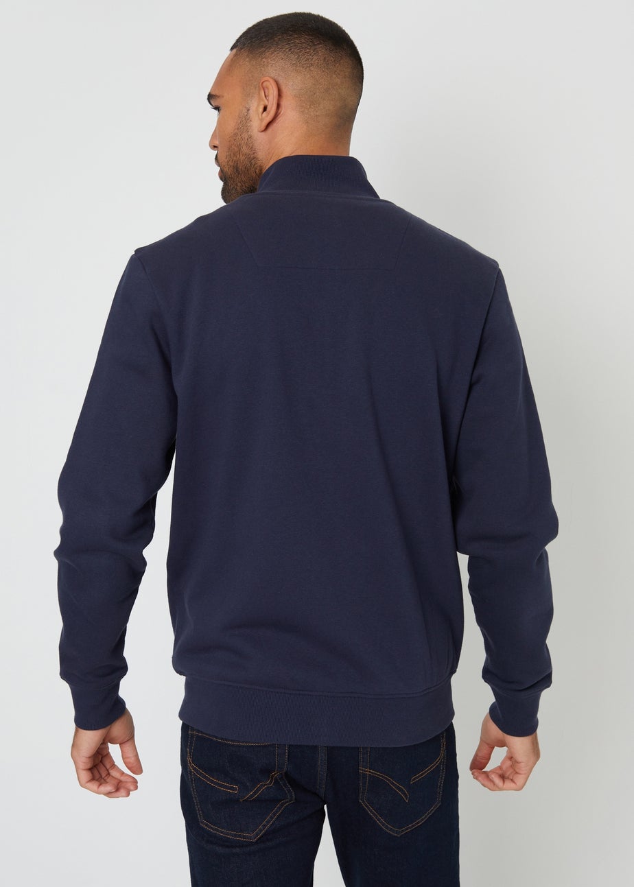 Threadbare Navy Funnel Neck Zip Through Sweatshirt