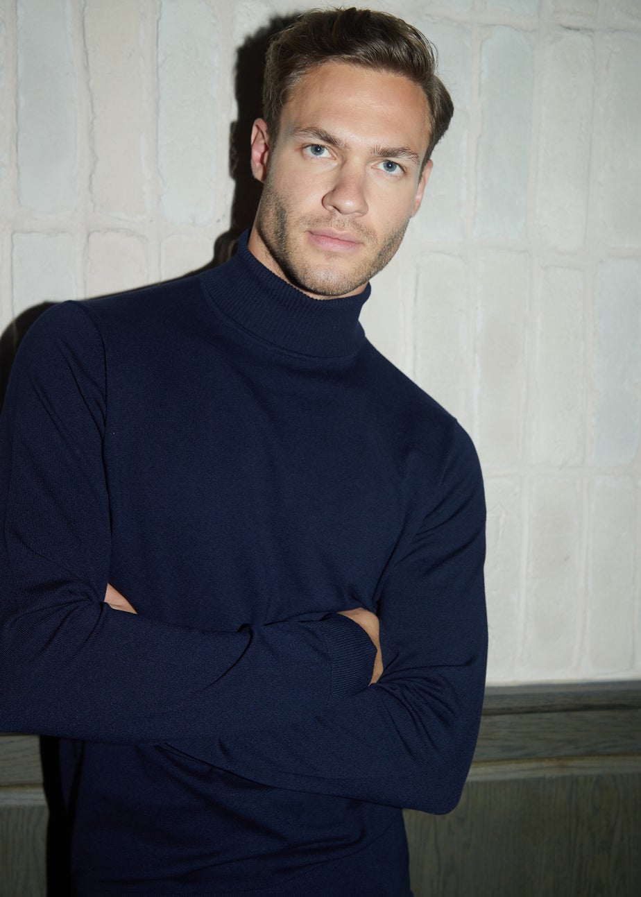 Threadbare Navy Knitted Roll Neck Jumper