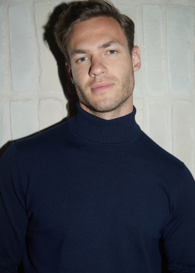 Threadbare Navy Knitted Roll Neck Jumper