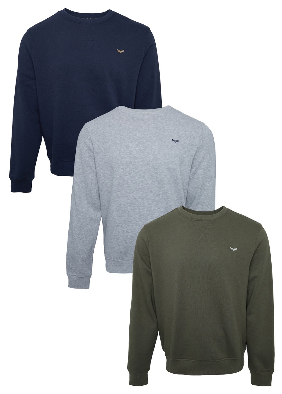 Threadbare Navy 3 Pack Crew Neck Sweatshirts