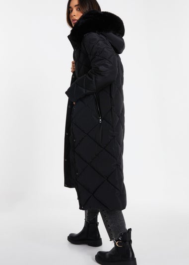 Quiz Black Quilted Long Parka