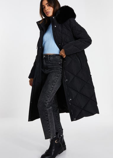 Quiz Black Quilted Long Parka
