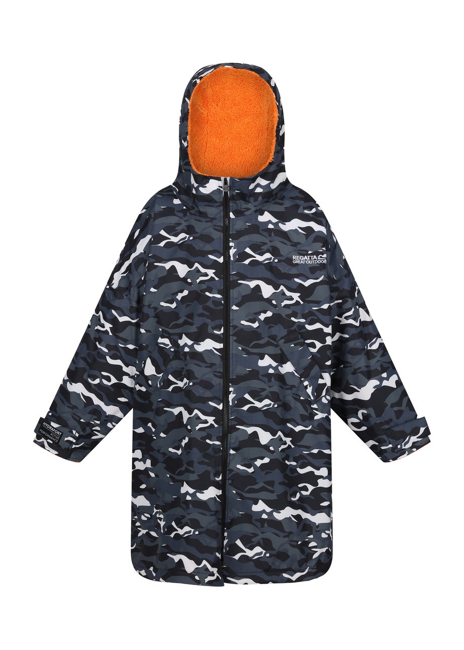 Regatta Black Camo Persimmon Kids' Junior Waterproof Hydrofort Robe (3-13 Years)