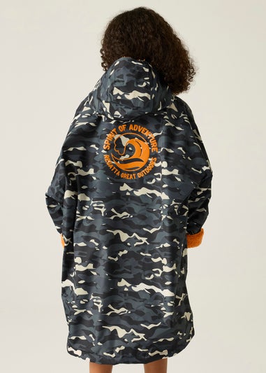 Regatta Black Camo Persimmon Junior Waterproof Robe with Hydrafort Technology  (3-13 Years)