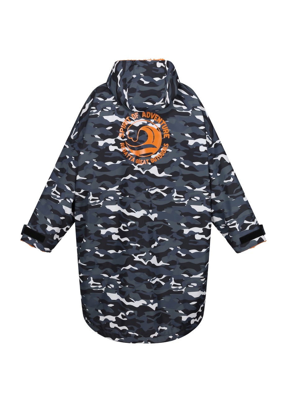 Regatta Black Camo Persimmon Kids' Junior Waterproof Hydrofort Robe (3-13 Years)