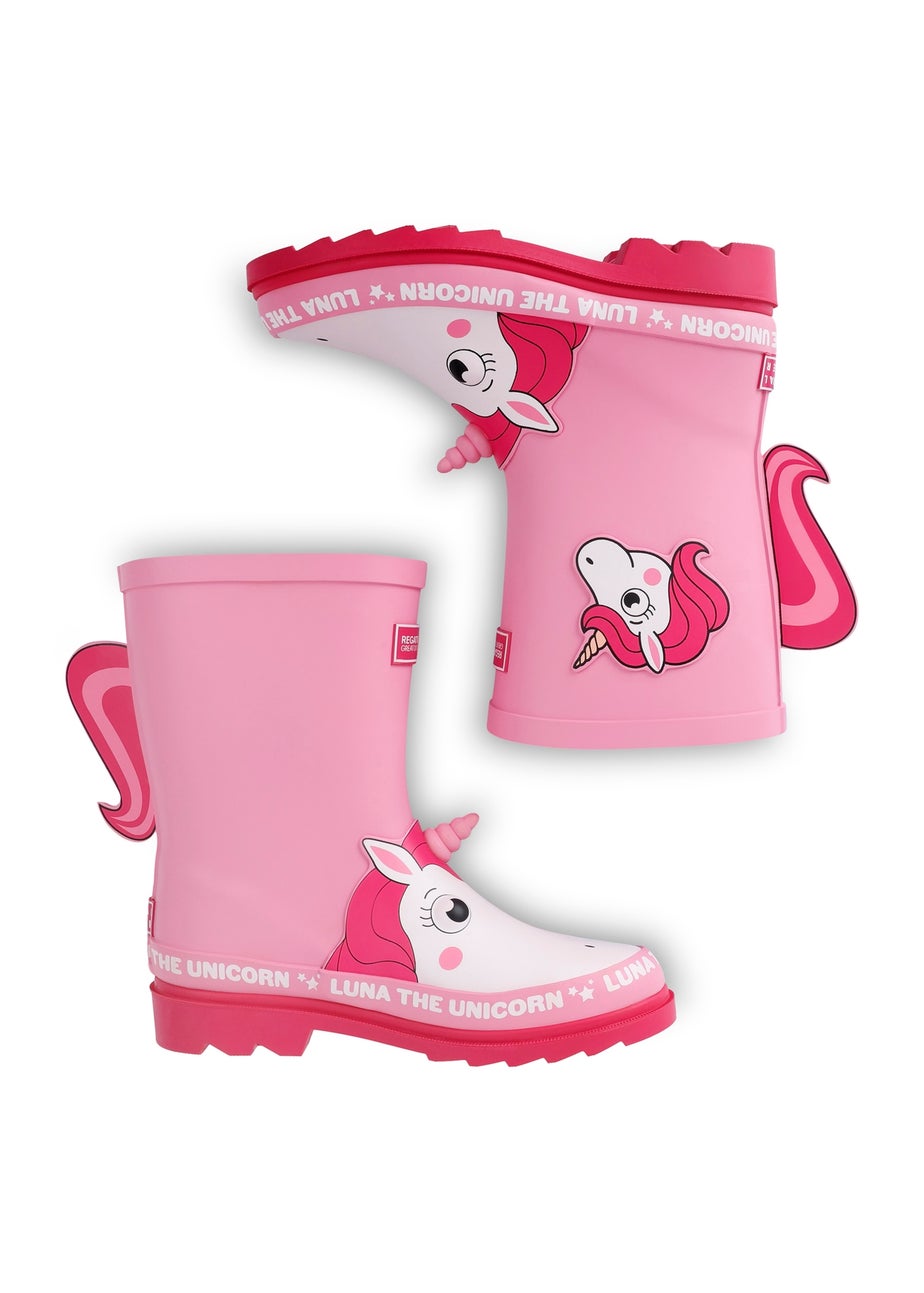 Regatta Luna the Unicorn Pink Kids' Mudplay Junior II Waterproof Wellies
