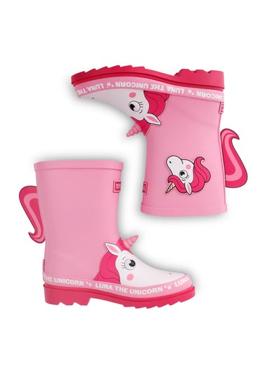 Regatta Luna the Unicorn Pink Kids' Mudplay Junior II Waterproof Wellies